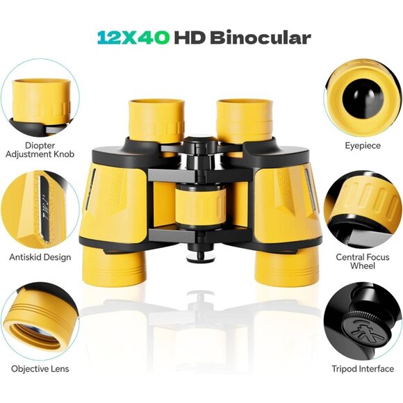 HD 12x40 Waterproof Binoculars: Clear View for Hunting, Bird Watching, Travel - Picture 2 of 6